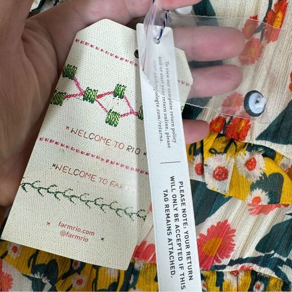 NWT Farm Rio x Anthropologie Floral Puff Sleeve Fitted Mini Dress Ruffle XS - Picture 8 of 9